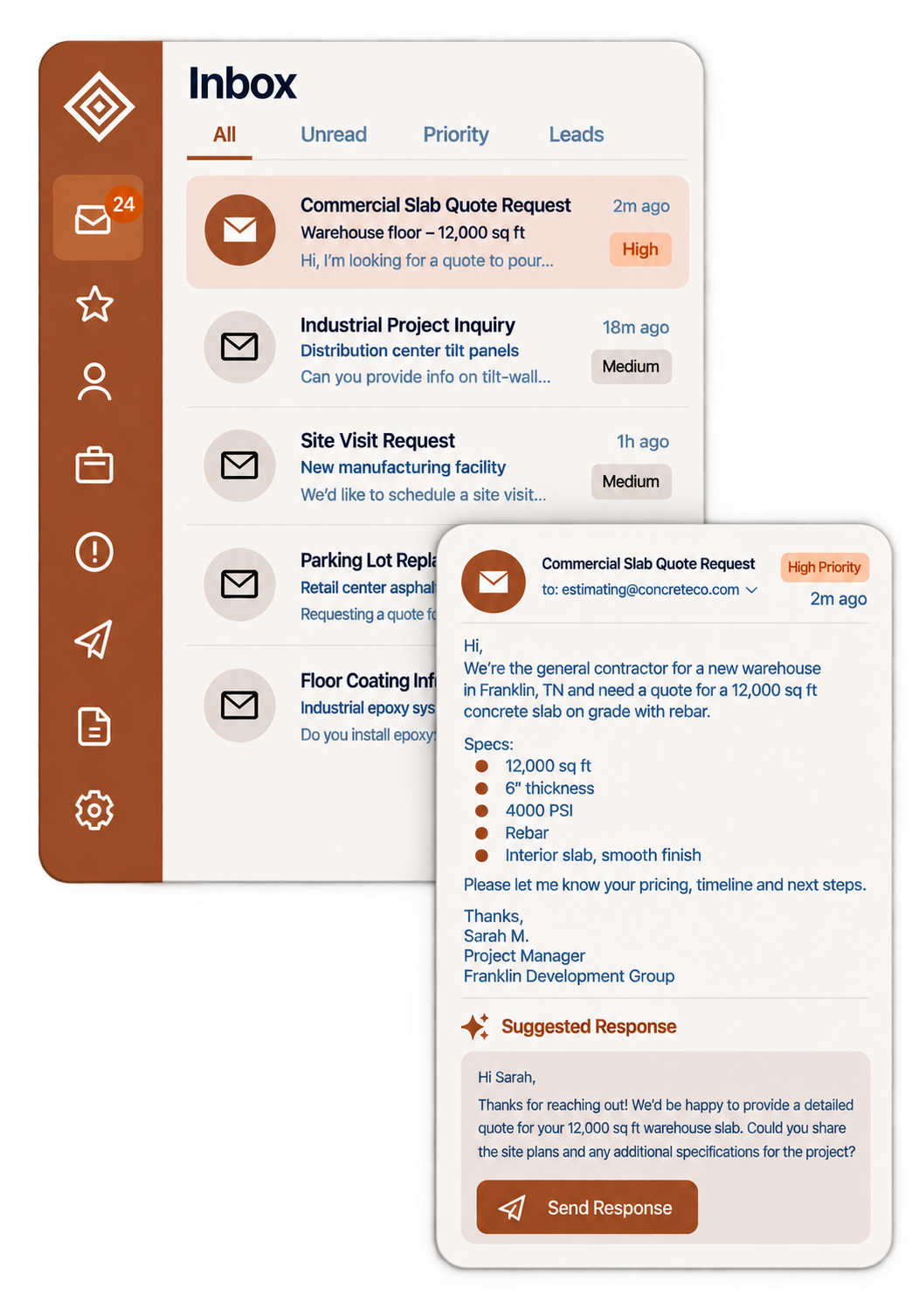 Commercial email response dashboard